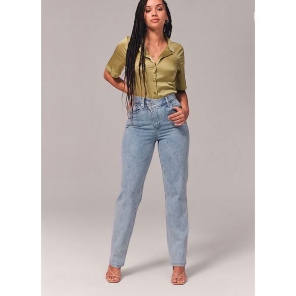 Abercrombie Fitch Womens NWT 90s Ultra High Rise Wide Leg Jean Criss Cross Waist - Picture 1 of 15